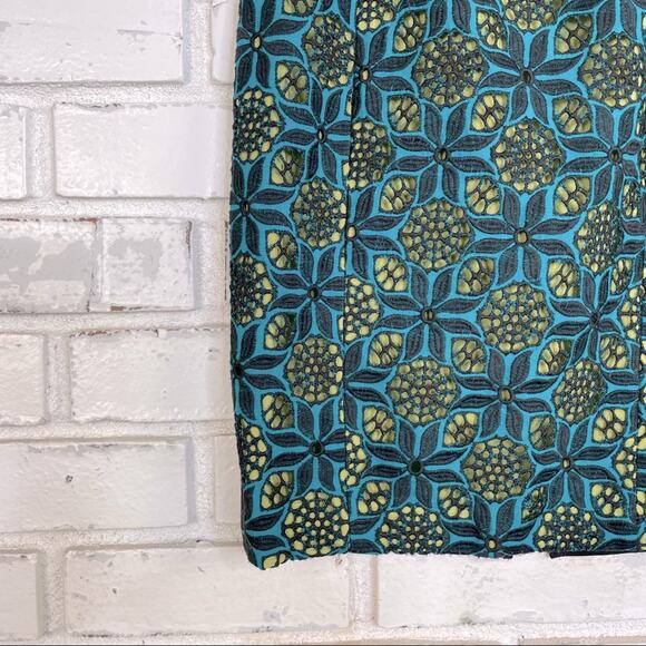 Catherine Malandrino Lime Green & Teal Blue Embroidered Layered Pencil Skirt - Picture 2 of 5